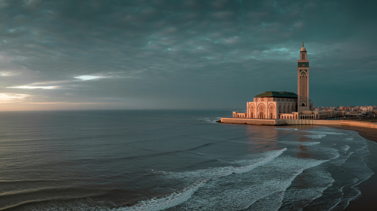 Casablanca coastline panoramic view with Hassan II Mosque
